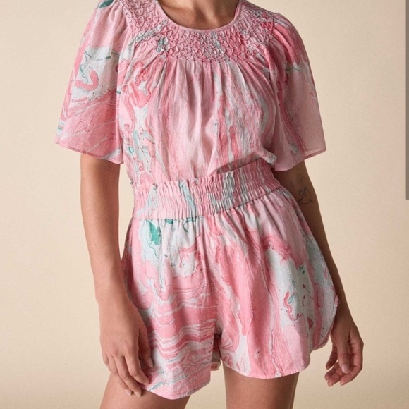 St. Roche Organic Cotton Bird Shorts in Pink Marble NWT Sz Large - Picture 1 of 8